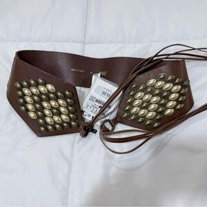 Zara Brown Leather Belt with Gold and Silver Accents
